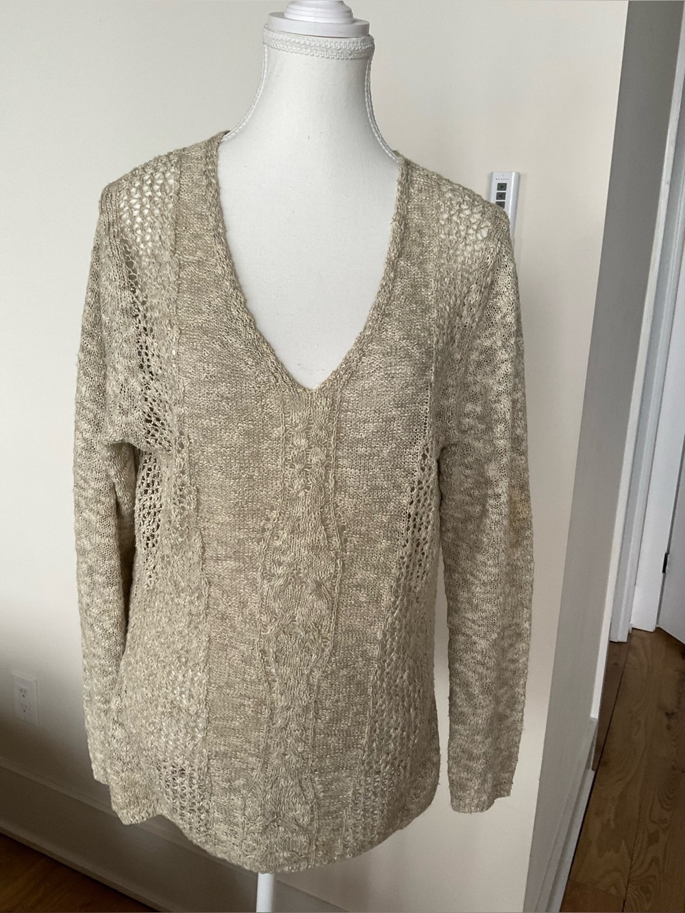 Massimo Dutti Linen Blend Open Knit Sweater Beige XL Spain - Picture 2 of 9